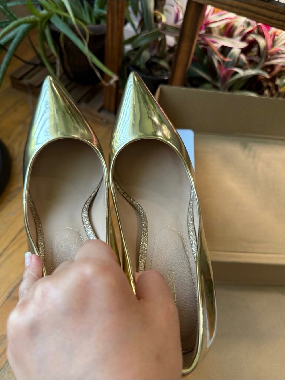 ALDO Metallic Gold Pointed-Toe Stiletto Pumps - Picture 4 of 7